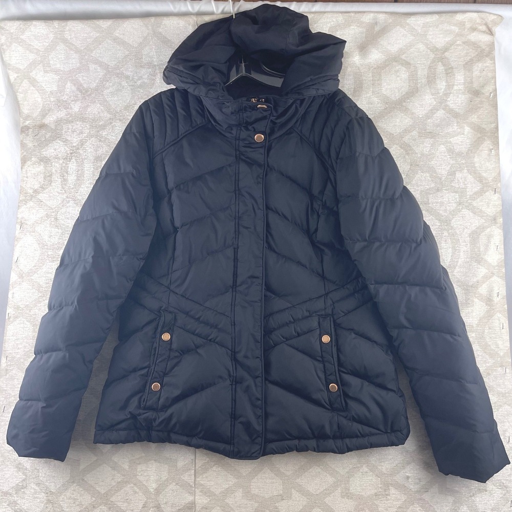 Marc New York Andrew Marc Black Down Puffer Jacket Hooded Rose Gold Womens M